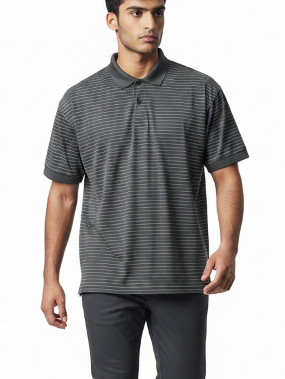 Horn Legend EUC Striped Charcoal Polo Shirt